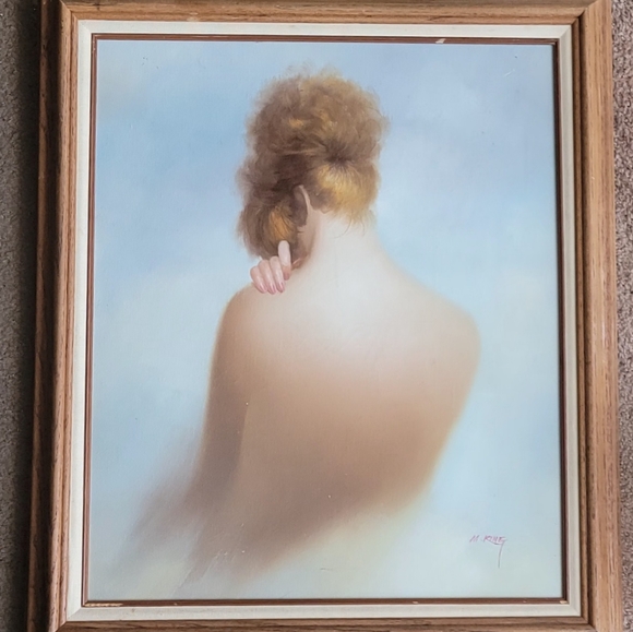 BEAUTIFUL VINTAGE 25X29 " FRAMED OIL ON CANVAS PAINTING SIGNED BY M. KING - Picture 12 of 14